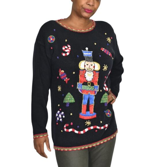 Ugly Christmas Sweater Vintage Toy Soldier Embroidery Ornaments XMAS Size Large - Picture 15 of 16